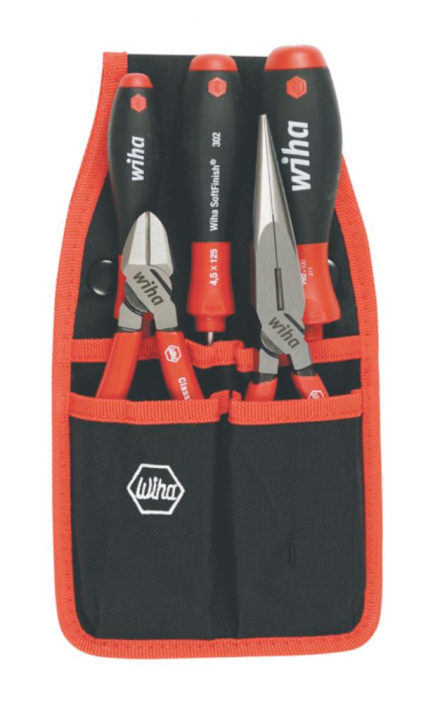 Soft Grip Pliers/Cutters/Screwdrivers 5 Piece Set in Belt Pack Pouch