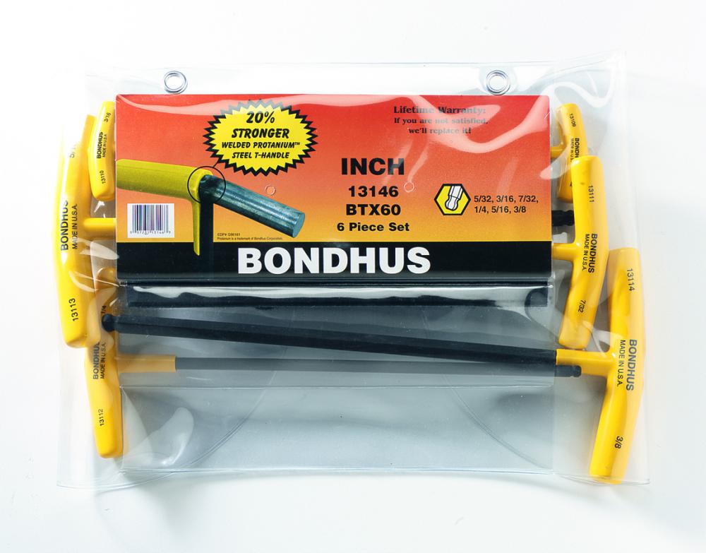 BONDHUS 6 PC SAE BALLEND T HANDLE SET 5/32-3/8