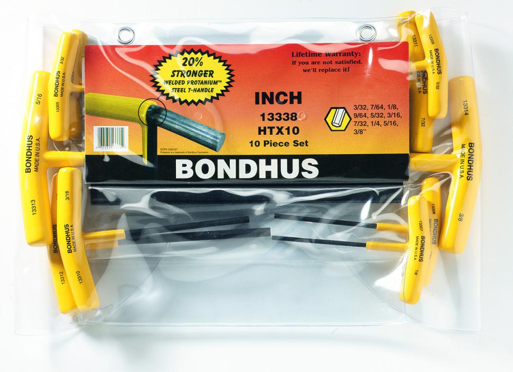 BONDHUS 10PC (3/32 - 3/8) HEX T-HANDLE SET