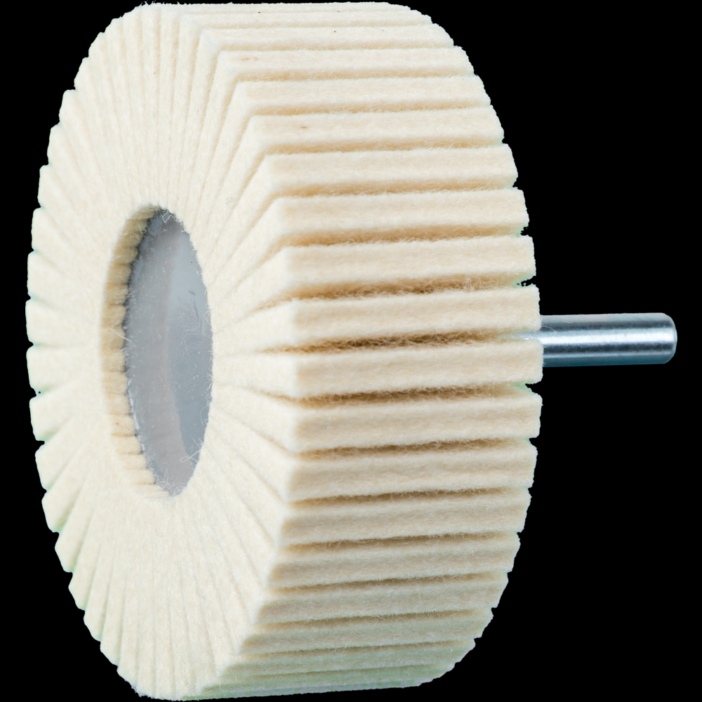 PFERD Mounted Felt Flap Wheel, 3&#34; x 1, Hard Grade, 1/4&#34; Shank