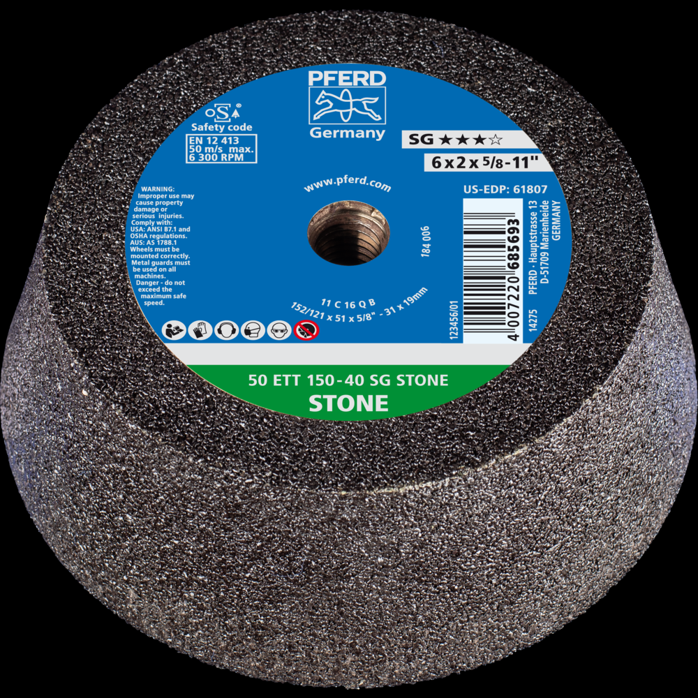 PFERD Cup Wheel, 6&#34; x 4-3/4 x 5/8-11, SG STONE,T11, Silicon Carbide (SiC)